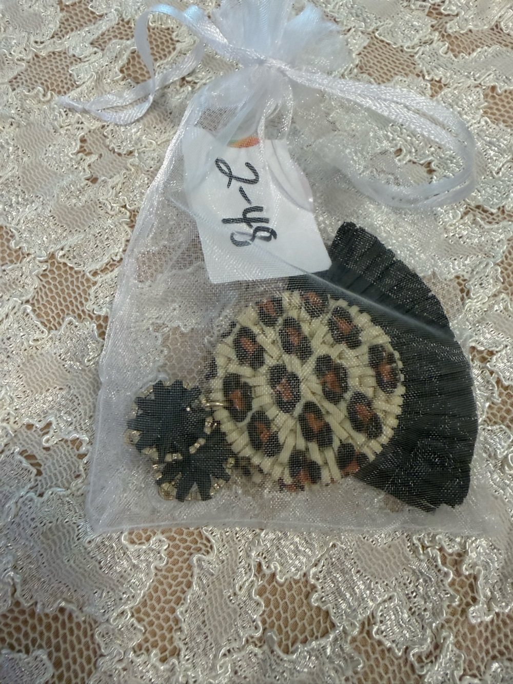 Leopard print statement artisan fan dangle drop boho earrings tan black